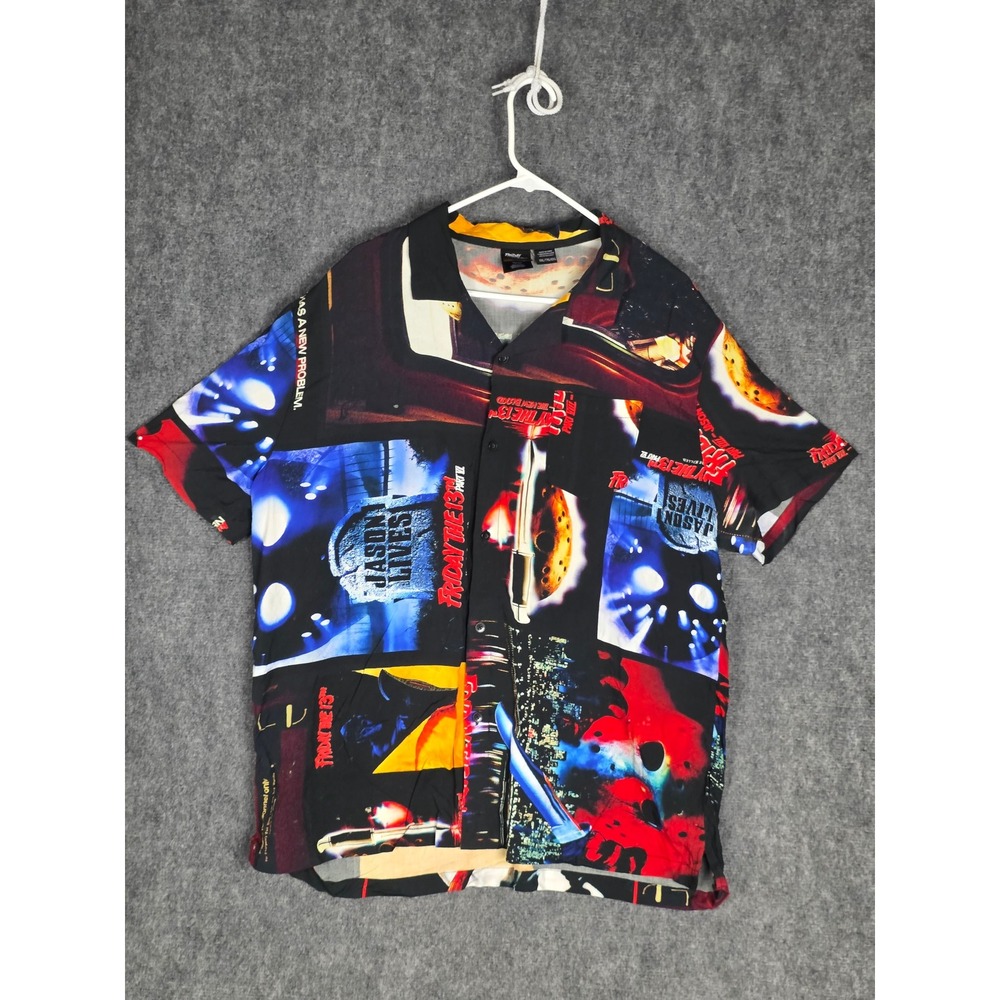 Friday the 13th Camp Crystal Lake Horror Movie Graphic Button‎ Up Shirt XXL